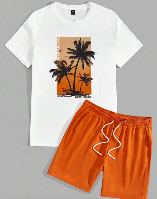 Chaplet | Men's Tropical Print Short Sleeve Shirt And Waist Shorts